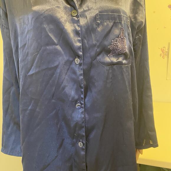 Vintage Victorias Secret Robe Women S Oversized Satin Blue Button Up Lightweight - Picture 9 of 10